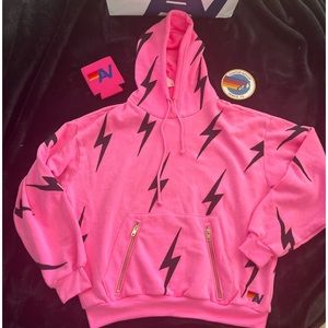 - NWT Aviator Nation Bolt Stitch Repeat Relaxed Pullover Hoodie Neon Pink Small